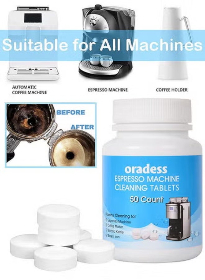 oradess 50PCS All-Purpose Espresso Machine And Coffee Maker Cleaning Tablets Also Works For Water Bottle Coffee Cup Stainless Steel Cup Kettle Limescale Removal - Image 1